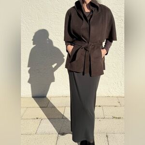 Elie Tahari Brown Wool Cape Jacket with Tied Waist. Size M.